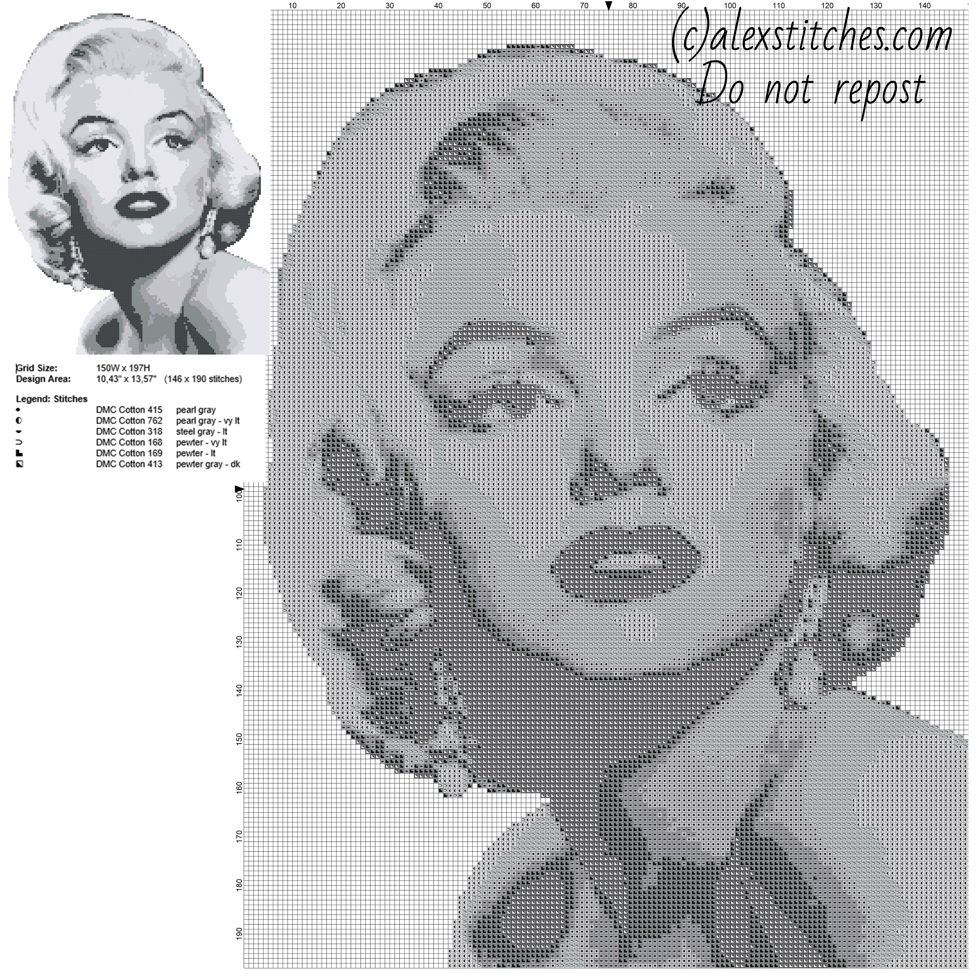 Marilyn Monroe black and white free cross stitch pattern