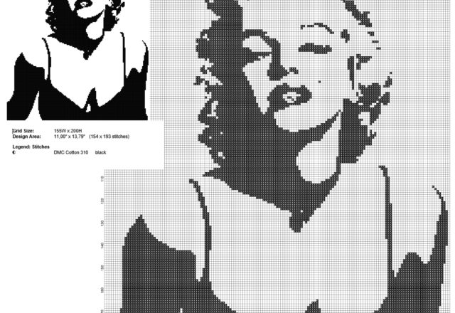 Marilyn Monroe black and white monochrome free cross stitch pattern