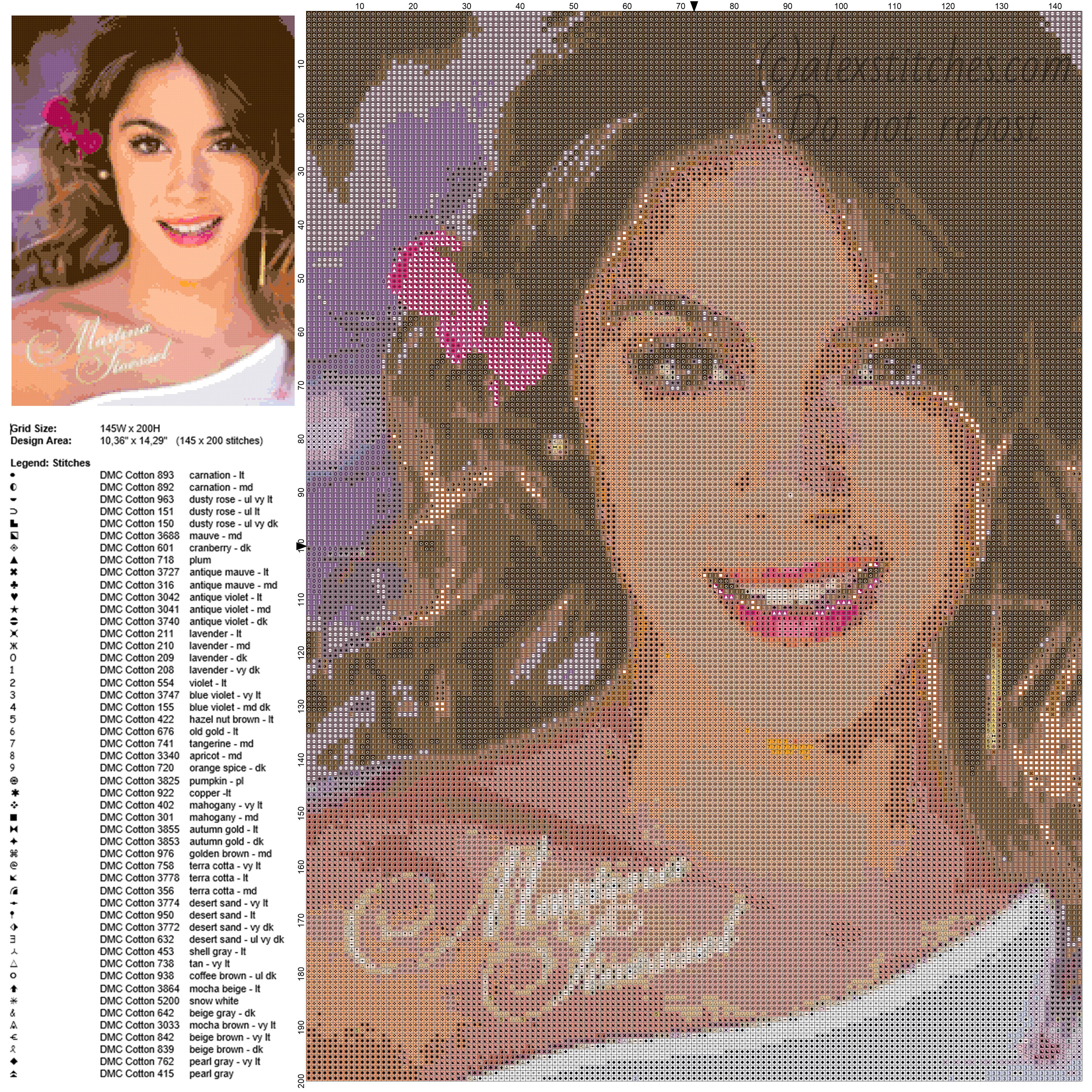 Martina Stoessel Disney Violetta actress cross stitch pattern home painting idea 145 x 200 size