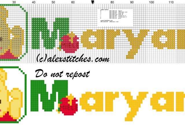 Maryana name with Baby winnie the pooh free cross stitches pattern