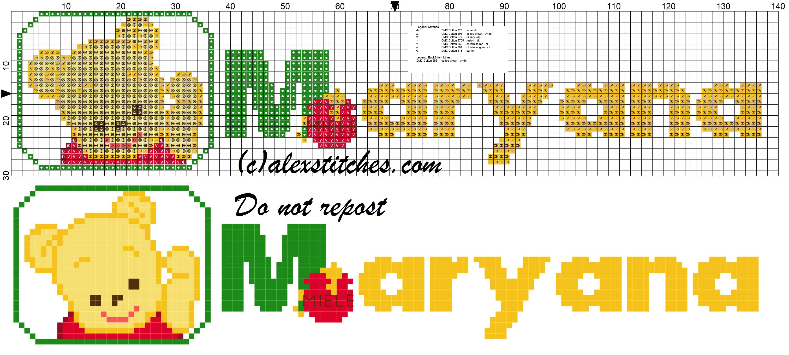 Maryana name with Baby winnie the pooh free cross stitches pattern