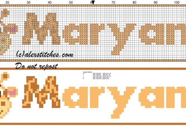 Maryana name with giraffe cross stitch pattern