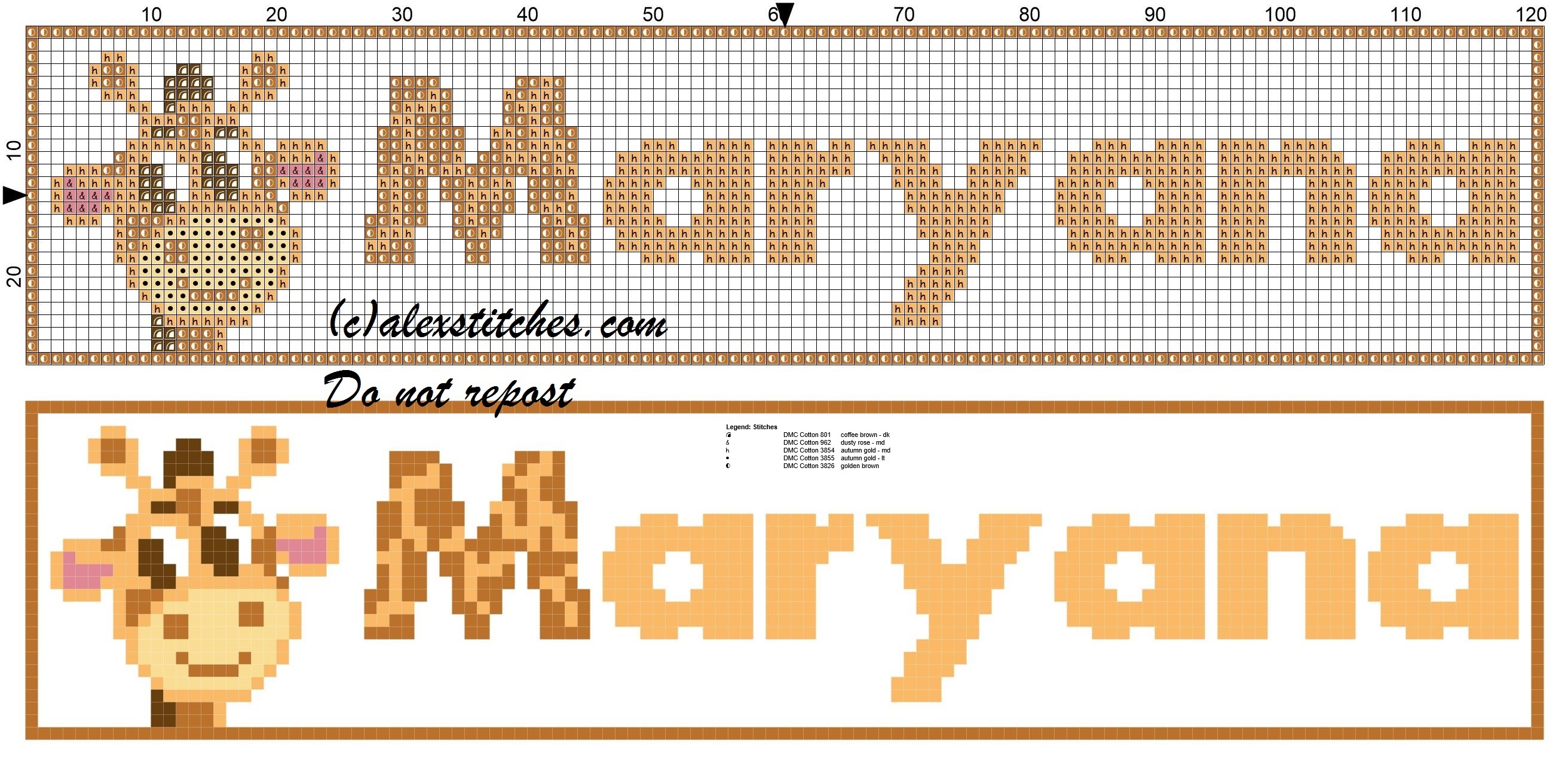 Maryana name with giraffe cross stitch pattern