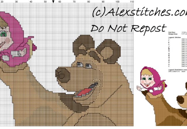 Masha and the Bear children free cross stitch pattern