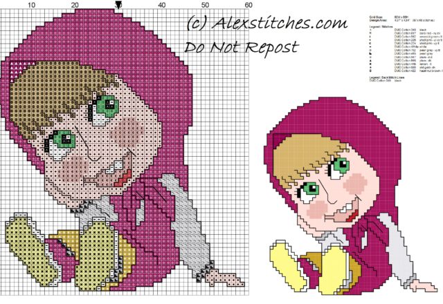 Masha and the Bear sitting free cross stitch pattern