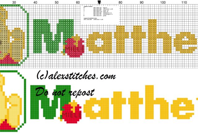 Matthew name with Baby winnie the pooh free cross stitches pattern