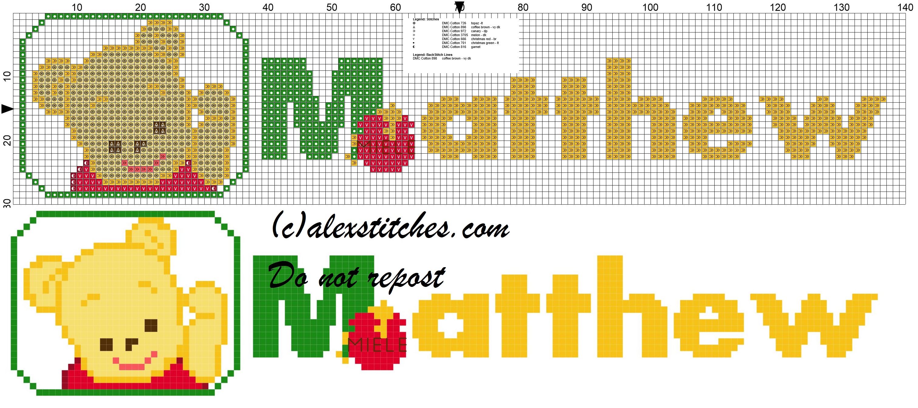 Matthew name with Baby winnie the pooh free cross stitches pattern