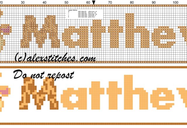 Matthew name with giraffe cross stitch pattern