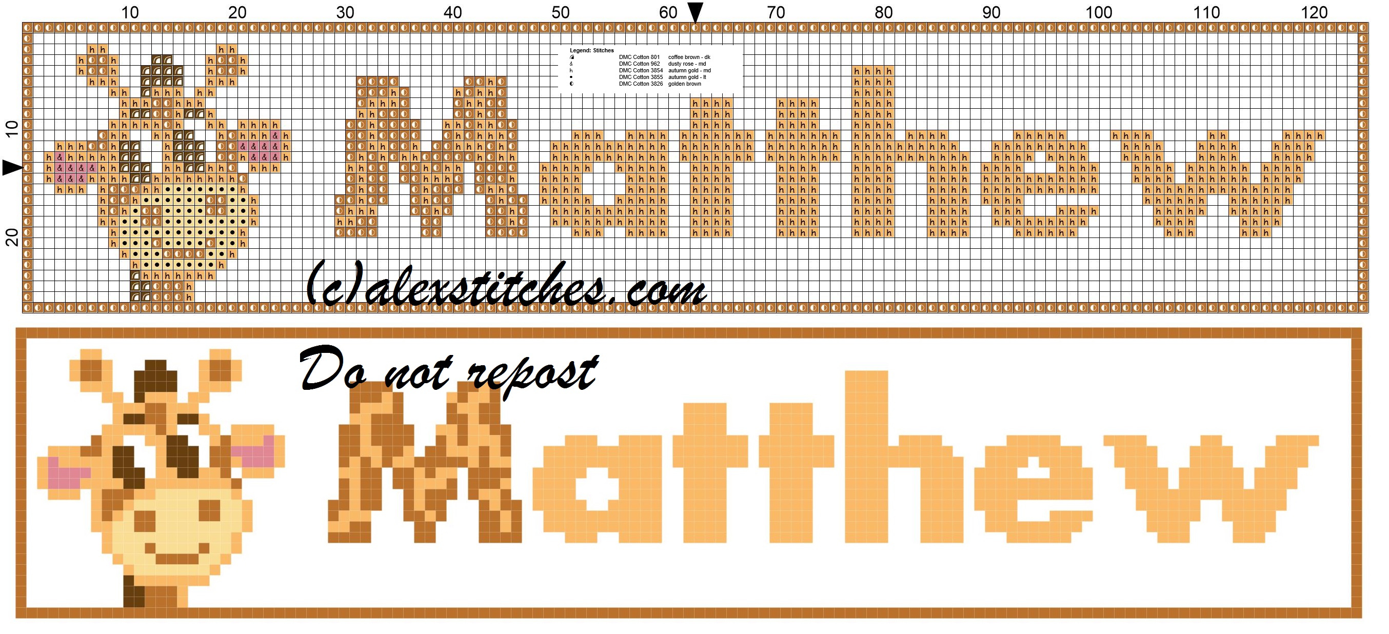 Matthew name with giraffe cross stitch pattern