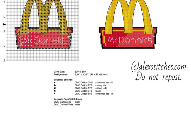 Mc Donald’ s fast food logo small and simple cross stitch pattern