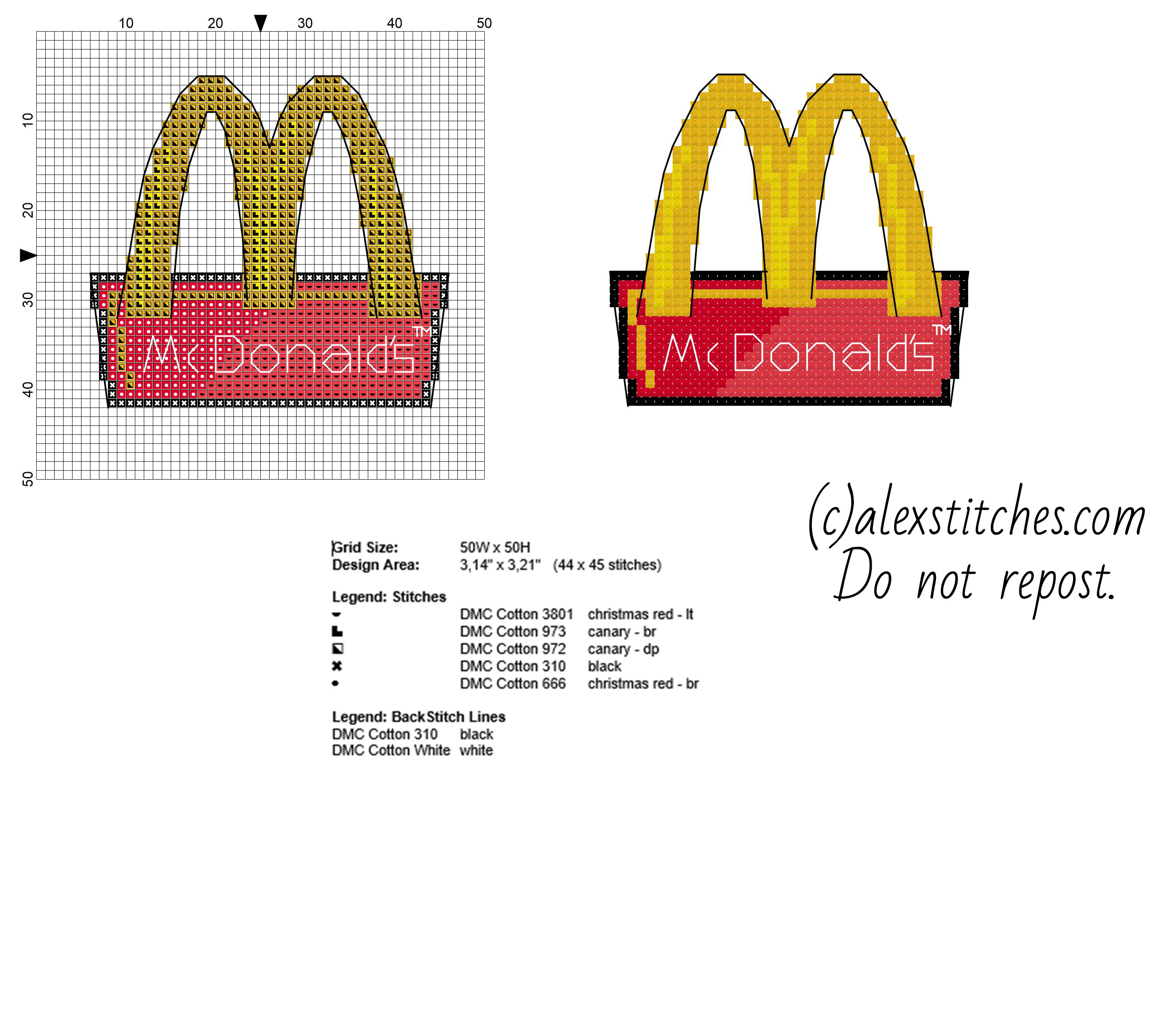 Mc Donald’ s fast food logo small and simple cross stitch pattern