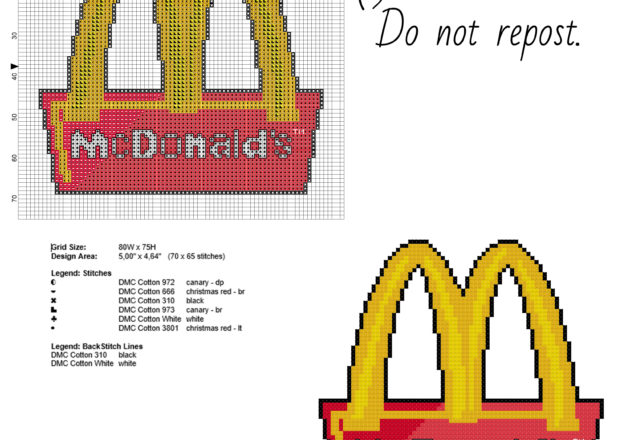 Mc Donald’ s logo fast food free cross stitch pattern