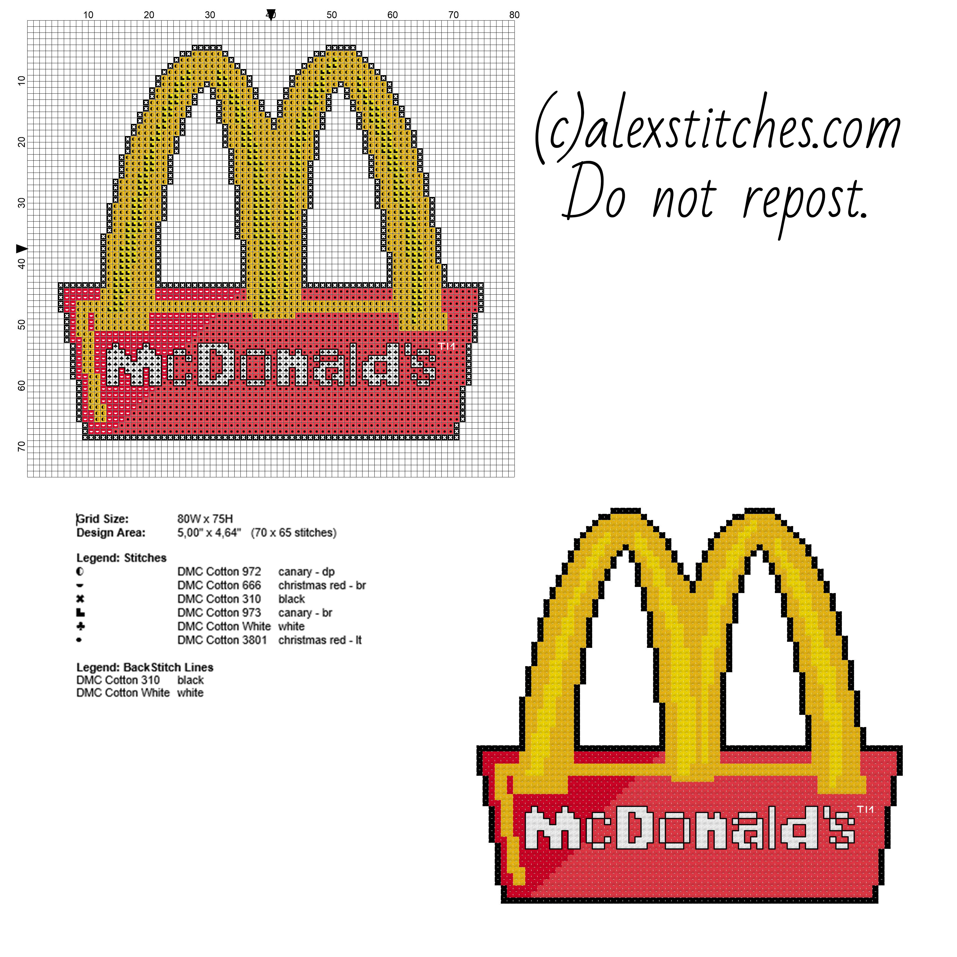 Mc Donald’ s logo fast food free cross stitch pattern