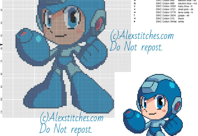 Megaman free cross stitch pattern 100x114 13 colors