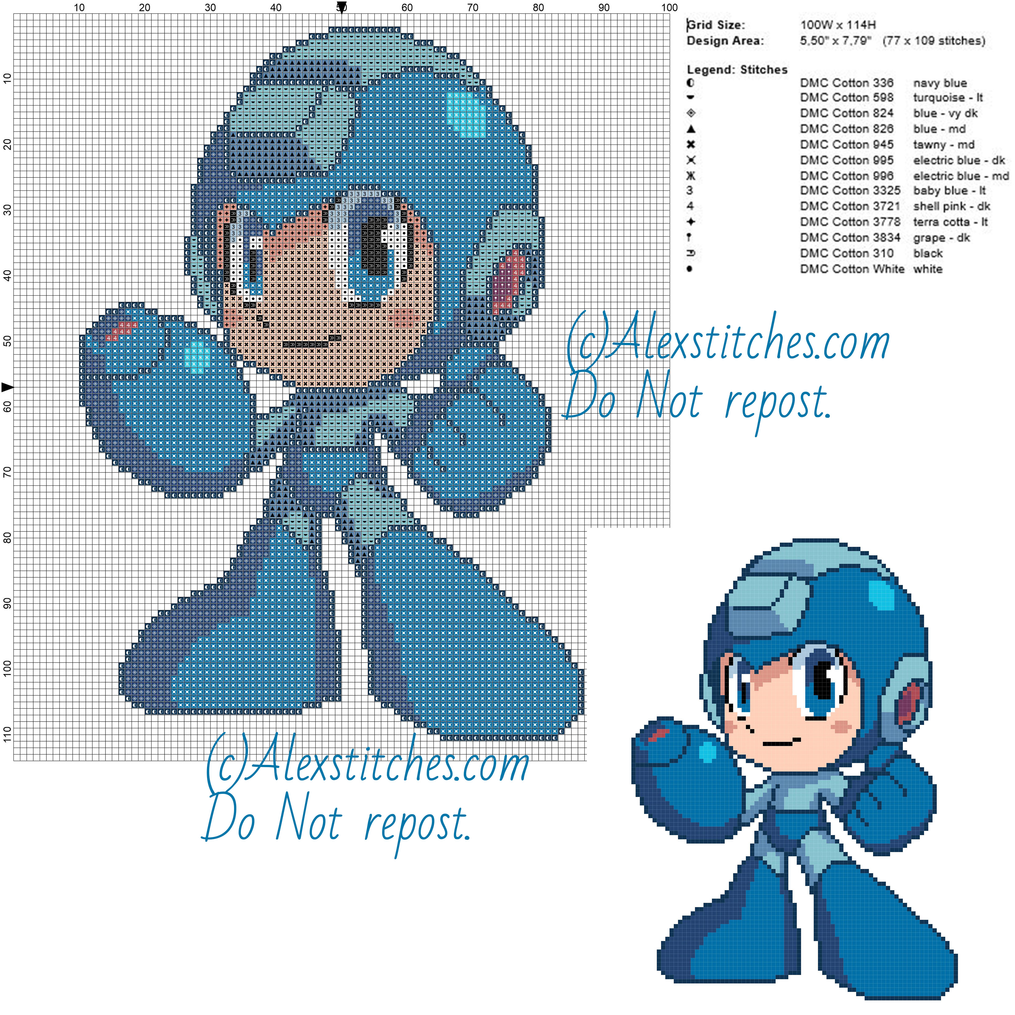 Megaman free cross stitch pattern 100x114 13 colors