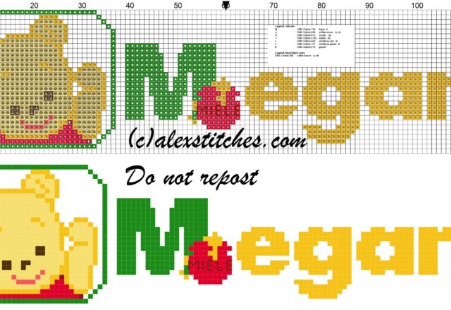 Megan name with Baby winnie the pooh free cross stitches pattern
