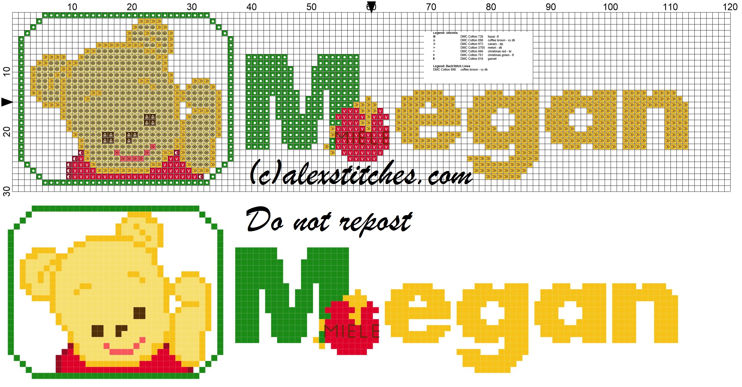 Megan name with Baby winnie the pooh free cross stitches pattern