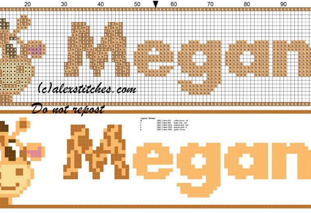 Megan name with giraffe cross stitch pattern