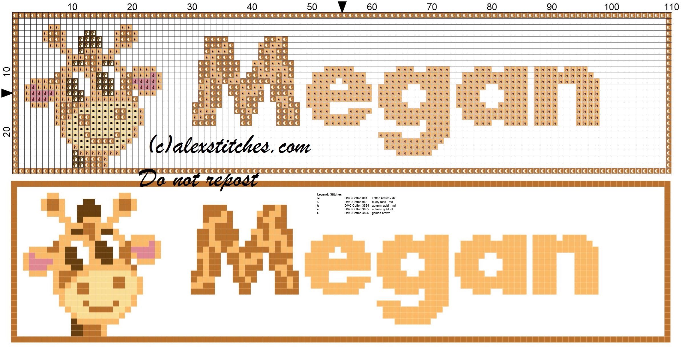 Megan name with giraffe cross stitch pattern