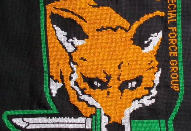 Metal Gear Solid Fox Hound logo cross stitch work photo by Facebook Fan Timea Cseke