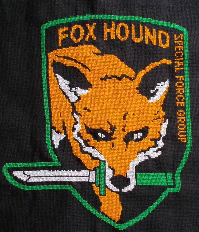Metal Gear Solid Fox Hound logo cross stitch work photo by Facebook Fan Timea Cseke