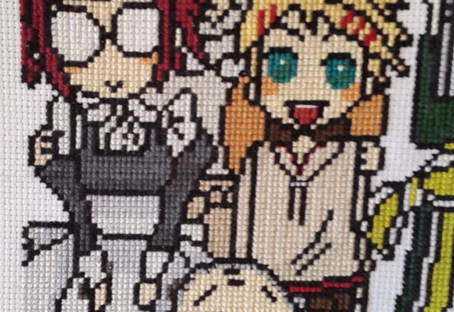 Mey-Rin Bardroy Finny and Tanaka Black Butler cross stitch work by Facebook Fan Martina Sangster