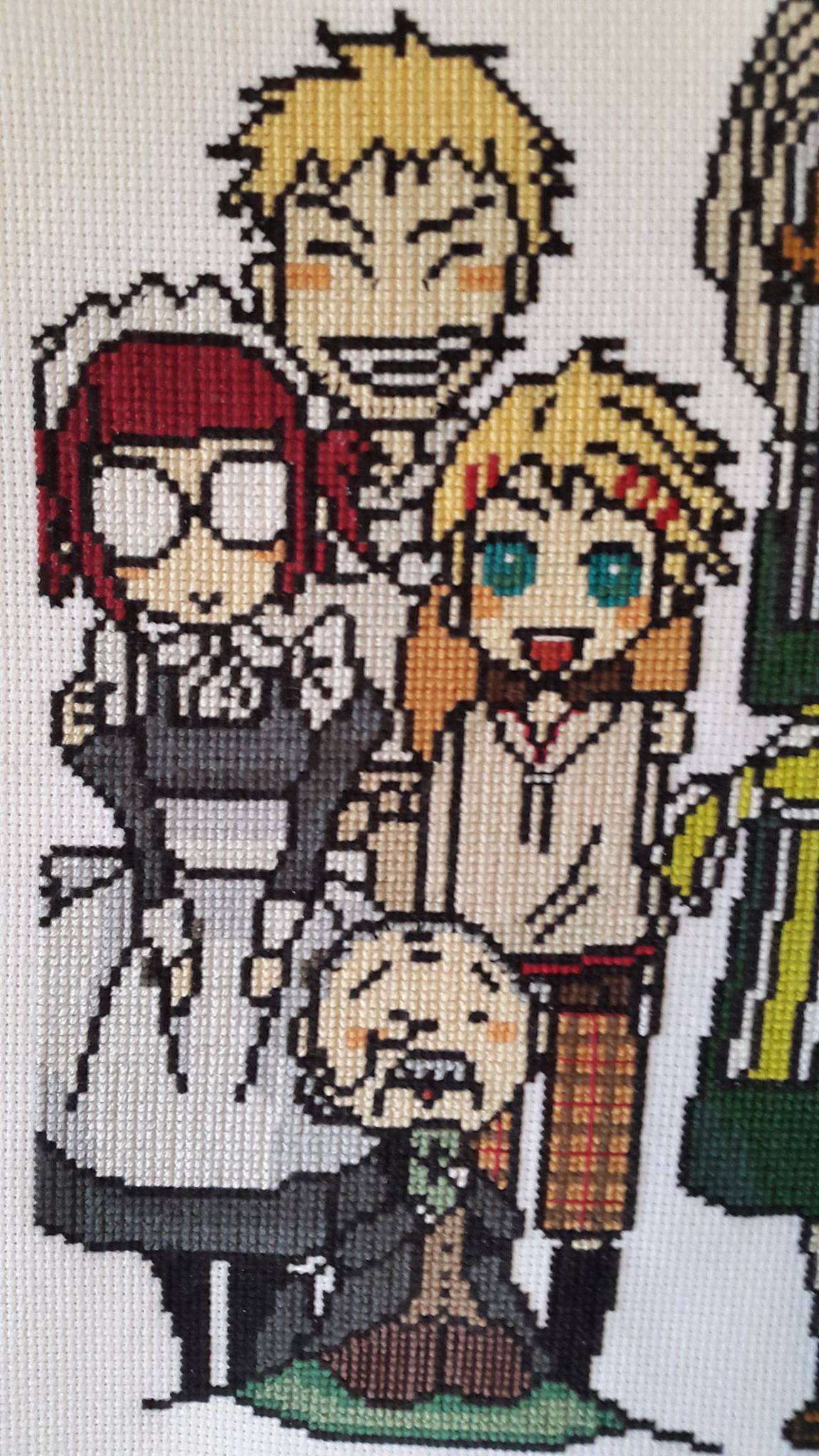 Mey-Rin Bardroy Finny and Tanaka Black Butler cross stitch work by Facebook Fan Martina Sangster