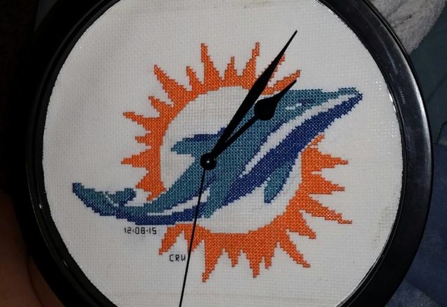 Miami Dolphins cross stitch work photo 1 author Facebook User Carrie Renae Uetz (2)