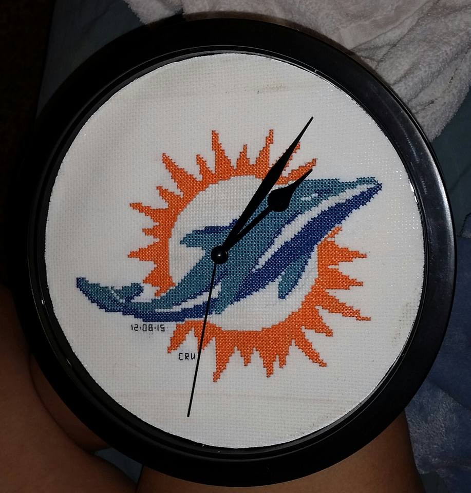 Miami Dolphins cross stitch work photo 1 author Facebook User Carrie Renae Uetz (2)