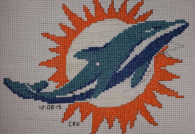 Miami Dolphins cross stitch work photo 1 author Facebook User Carrie Renae Uetz