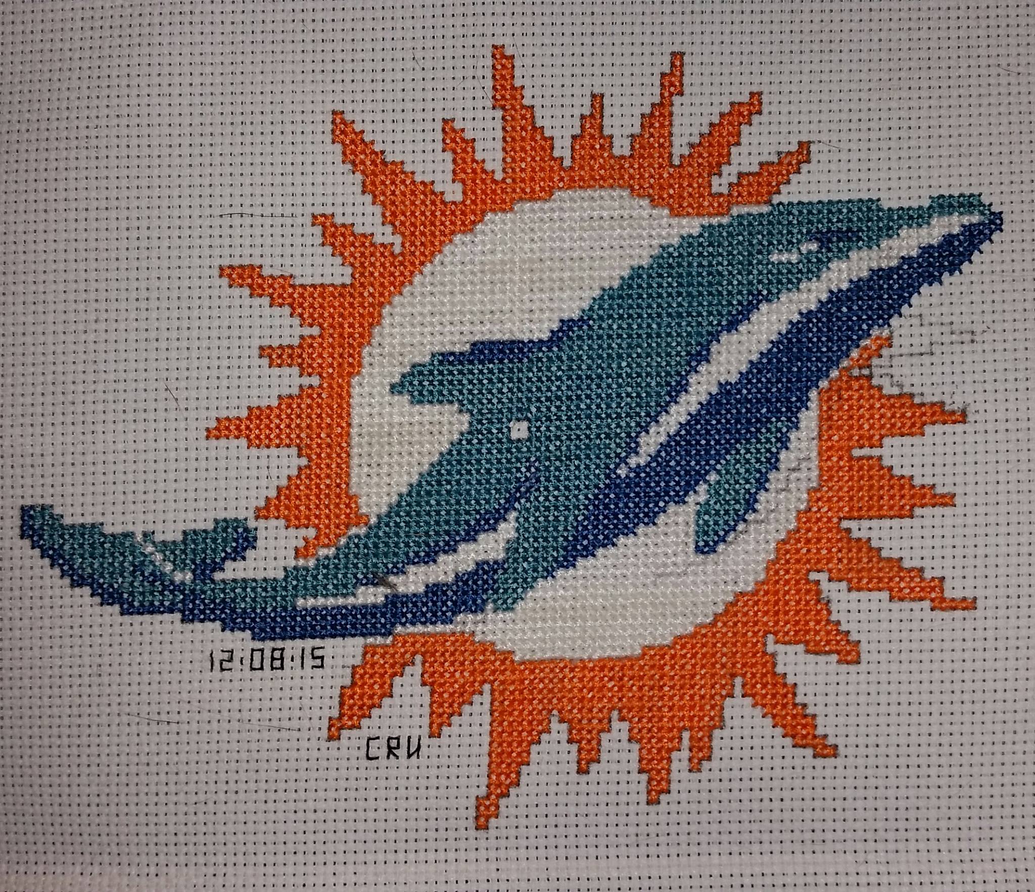 Miami Dolphins cross stitch work photo 1 author Facebook User Carrie Renae Uetz