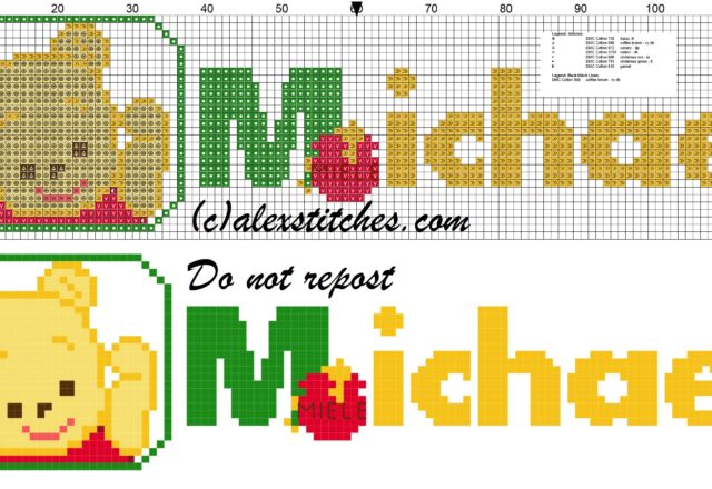 Michael name with Baby winnie the pooh free cross stitches pattern