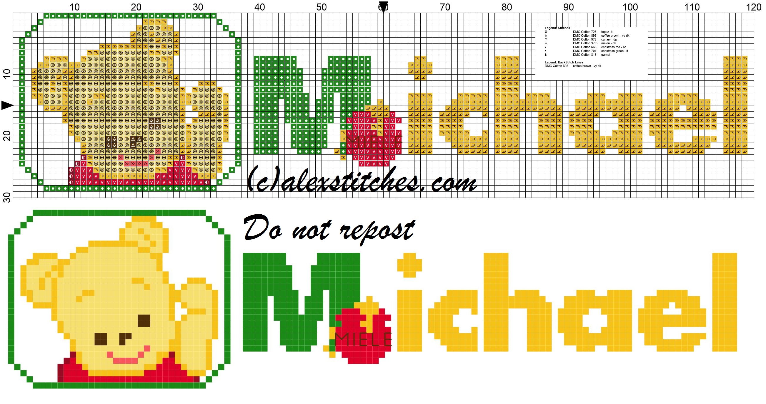 Michael name with Baby winnie the pooh free cross stitches pattern