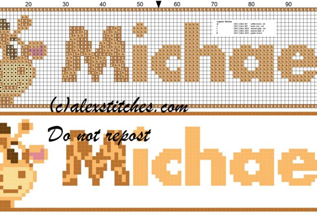 Michael name with giraffe cross stitch pattern