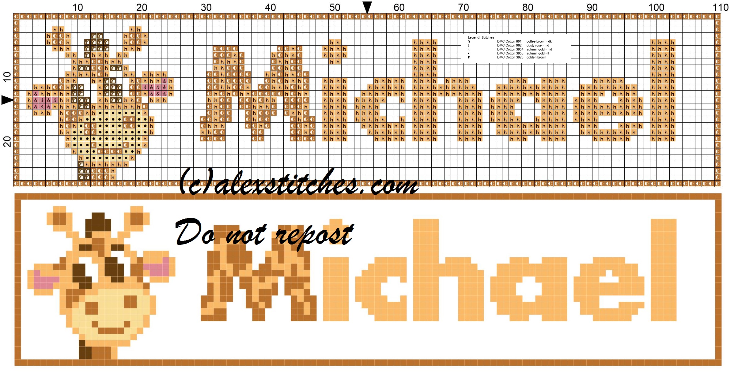 Michael name with giraffe cross stitch pattern