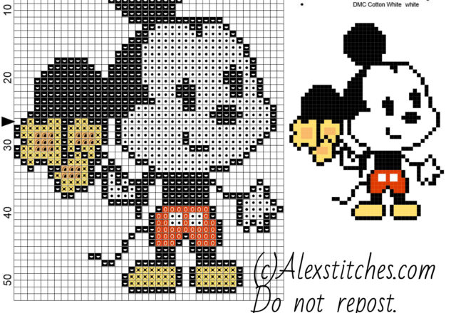 Mickey Mouse Disney Cuties free cross stitch pattern 40x53 5 colors