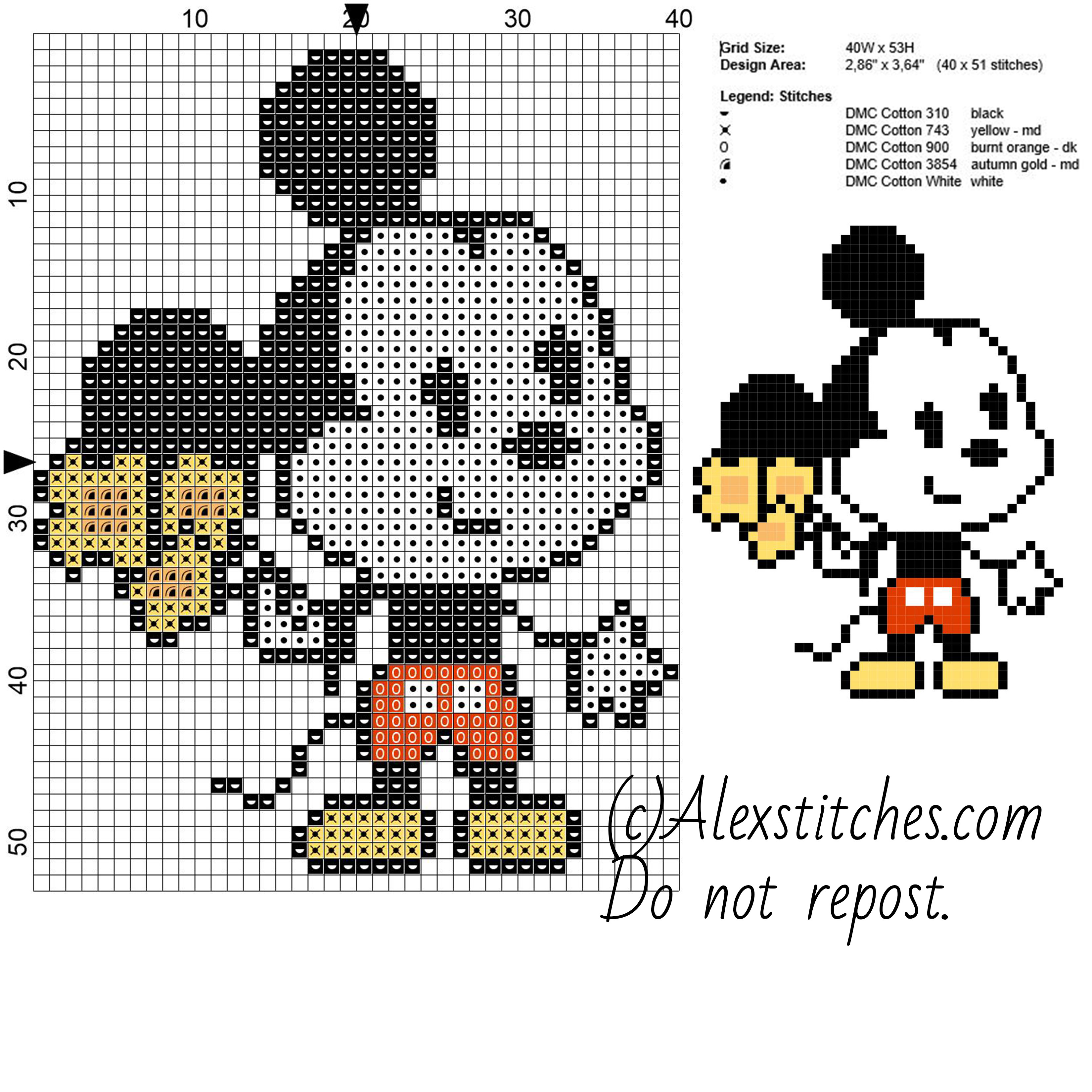 Mickey Mouse Disney Cuties free cross stitch pattern 40x53 5 colors