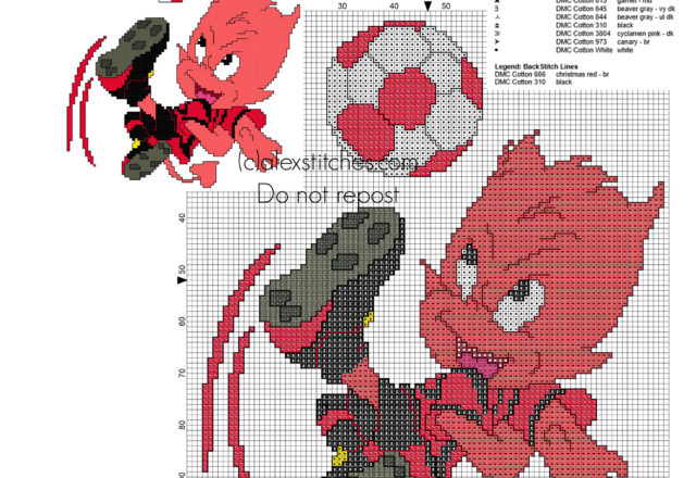 Milan soccer team Mascot Milanello Devil cross stitch pattern