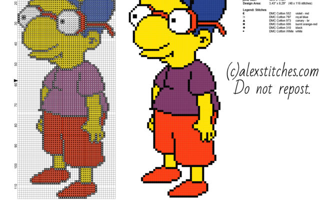 Milhouse Bart' s best friend The Simpsons cartoon free cross stitch pattern