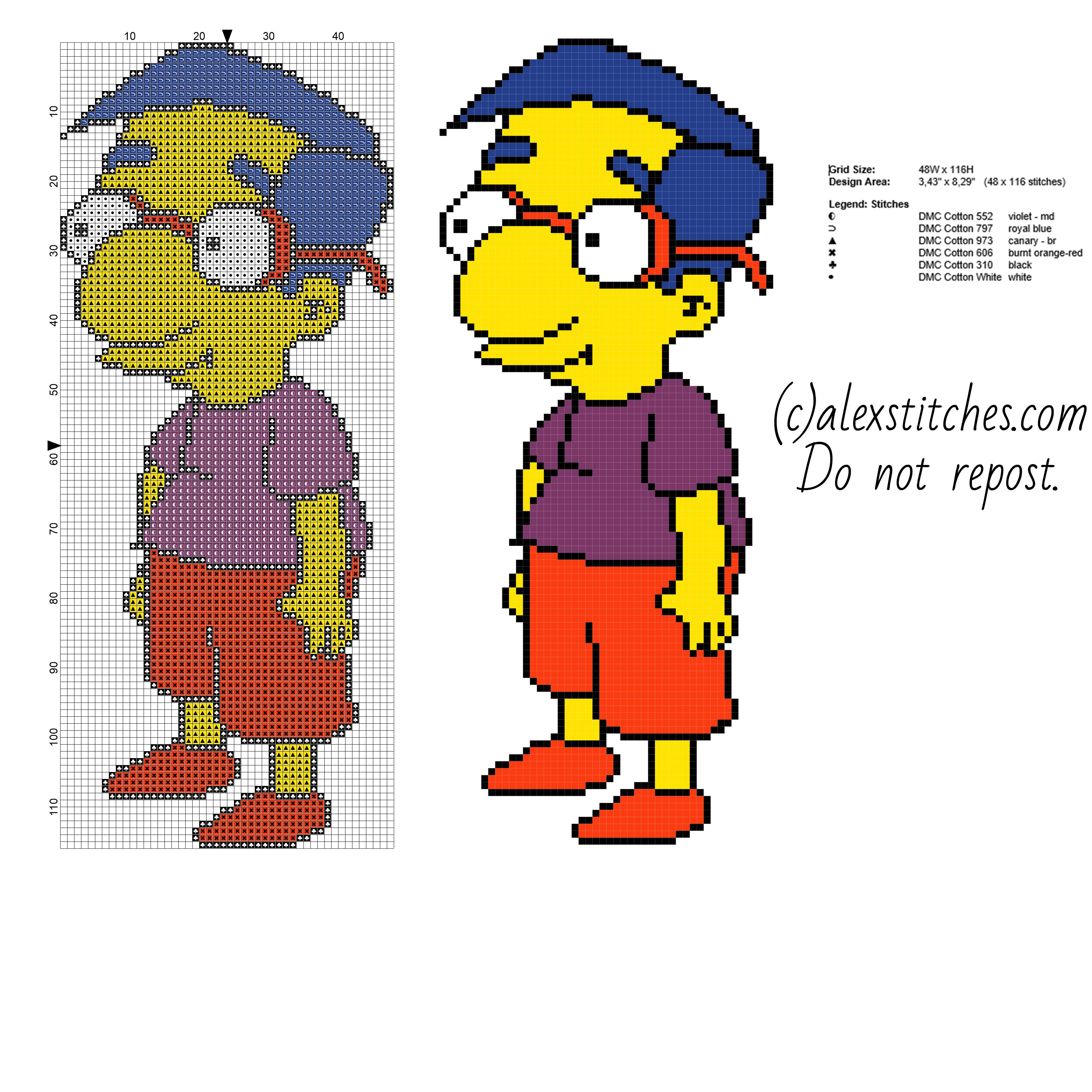 Milhouse Bart' s best friend The Simpsons cartoon free cross stitch pattern