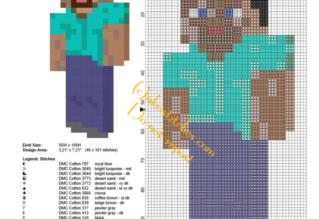 Minecraft Steve free cross stitch pattern