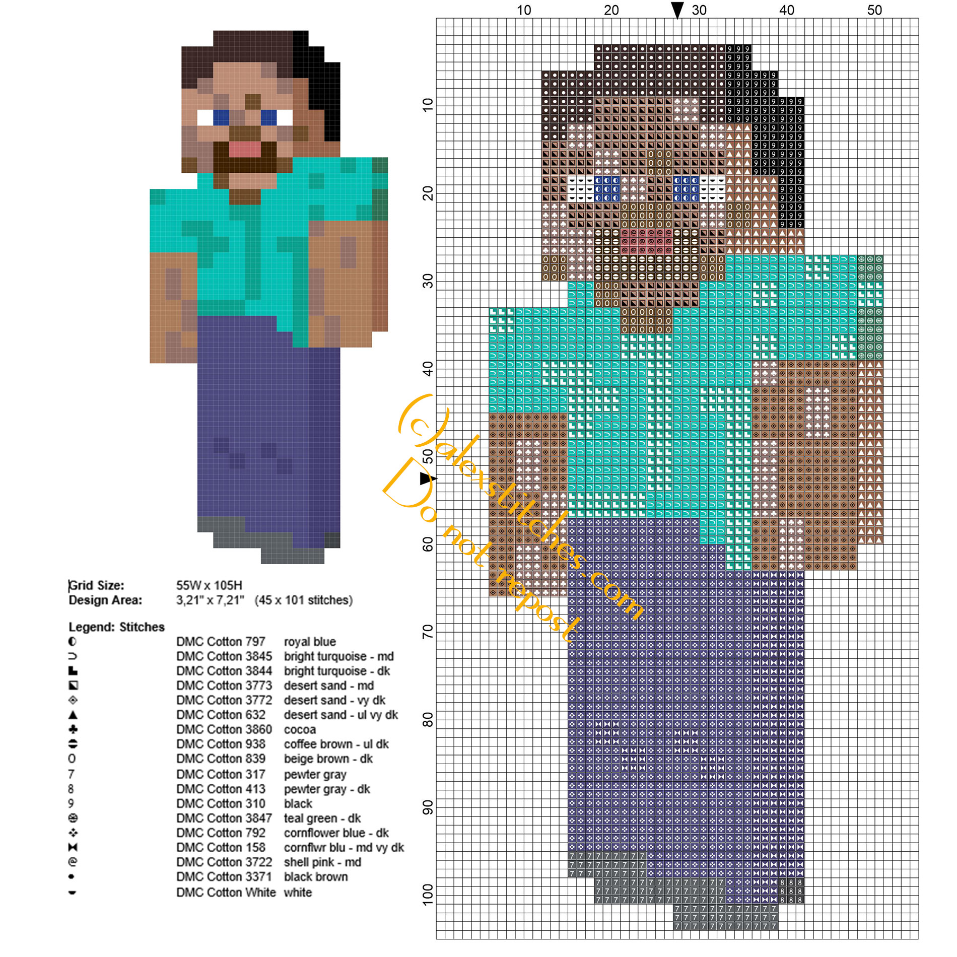 Minecraft Steve free cross stitch pattern