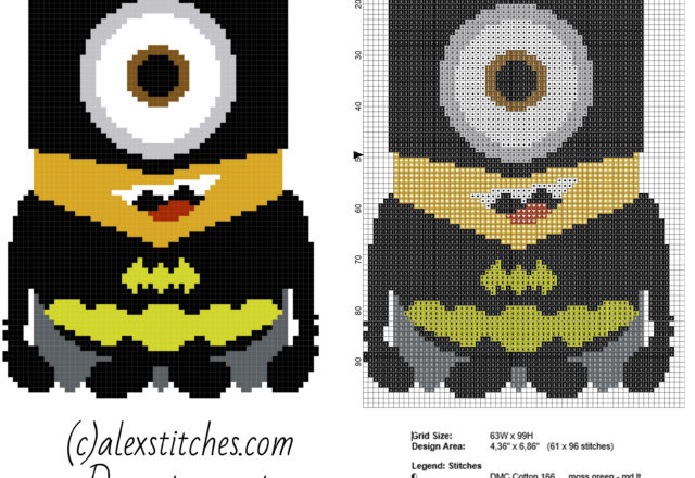 Minion Batman from Cartoon Despicable Me free cross stitch pattern made with PcStitche