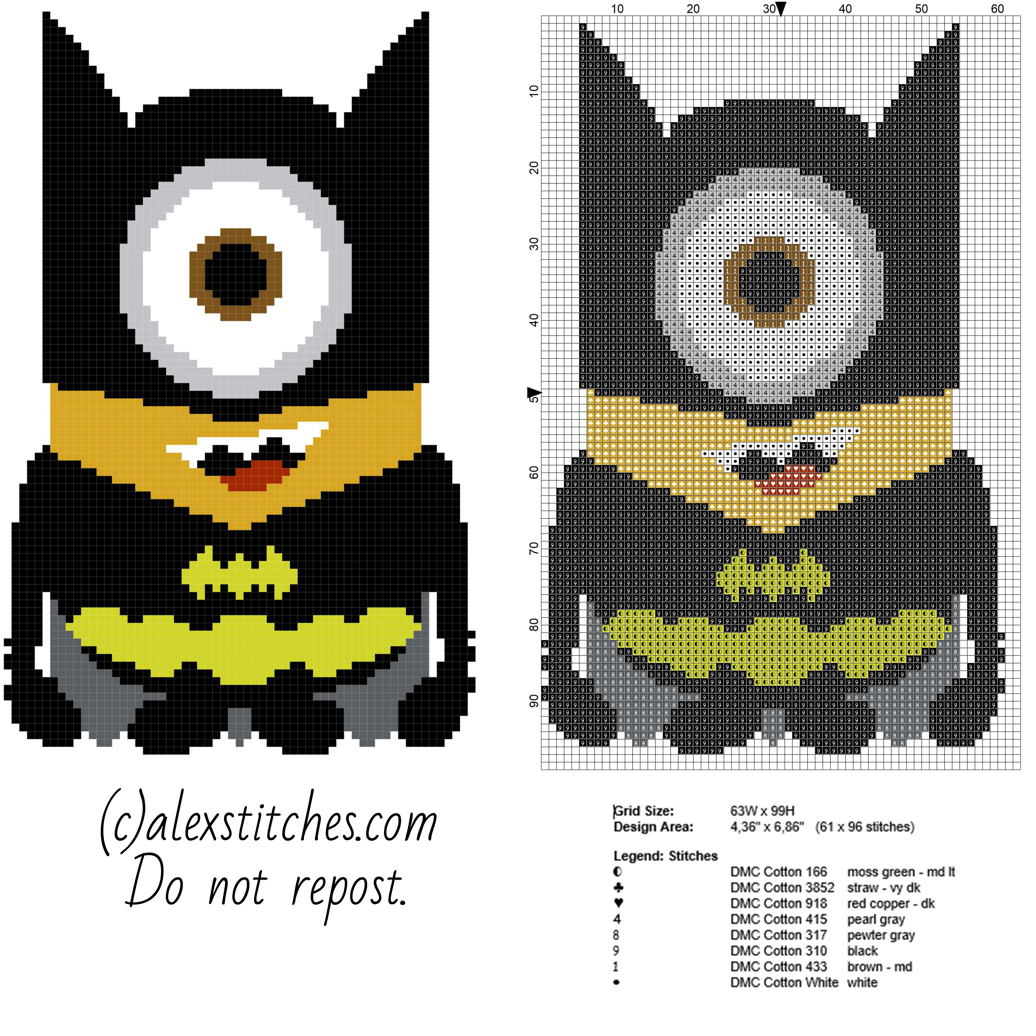 Minion Batman from Cartoon Despicable Me free cross stitch pattern made with PcStitche