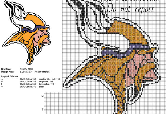 Minnesota Vikings logo NFL National Football League logo free cross stitch pattern