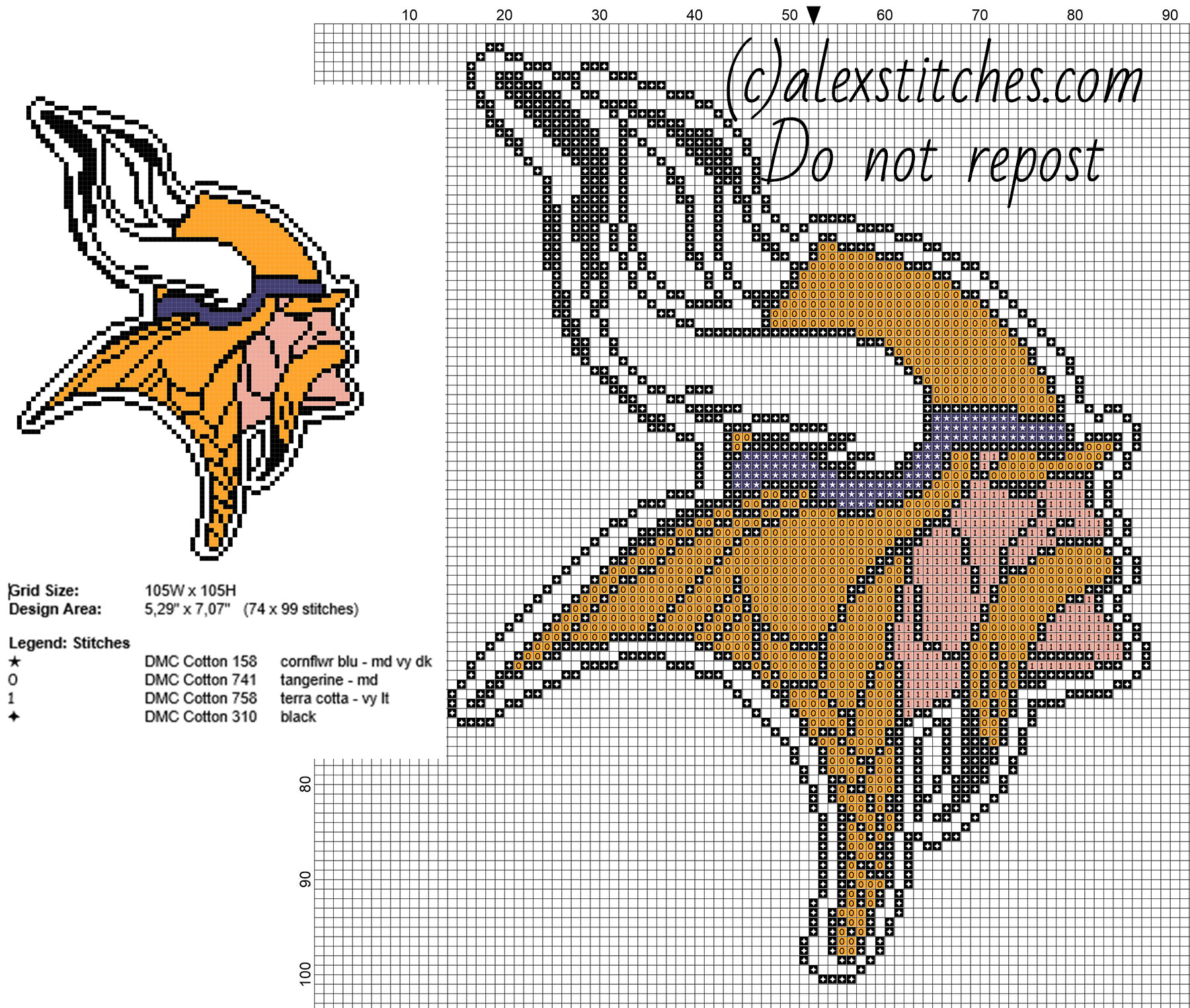 Minnesota Vikings logo NFL National Football League logo free cross stitch pattern