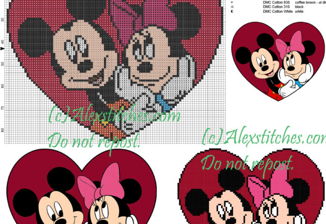 Minnie and Mickey Mouse cross stitch pattern 100x86 10 colors