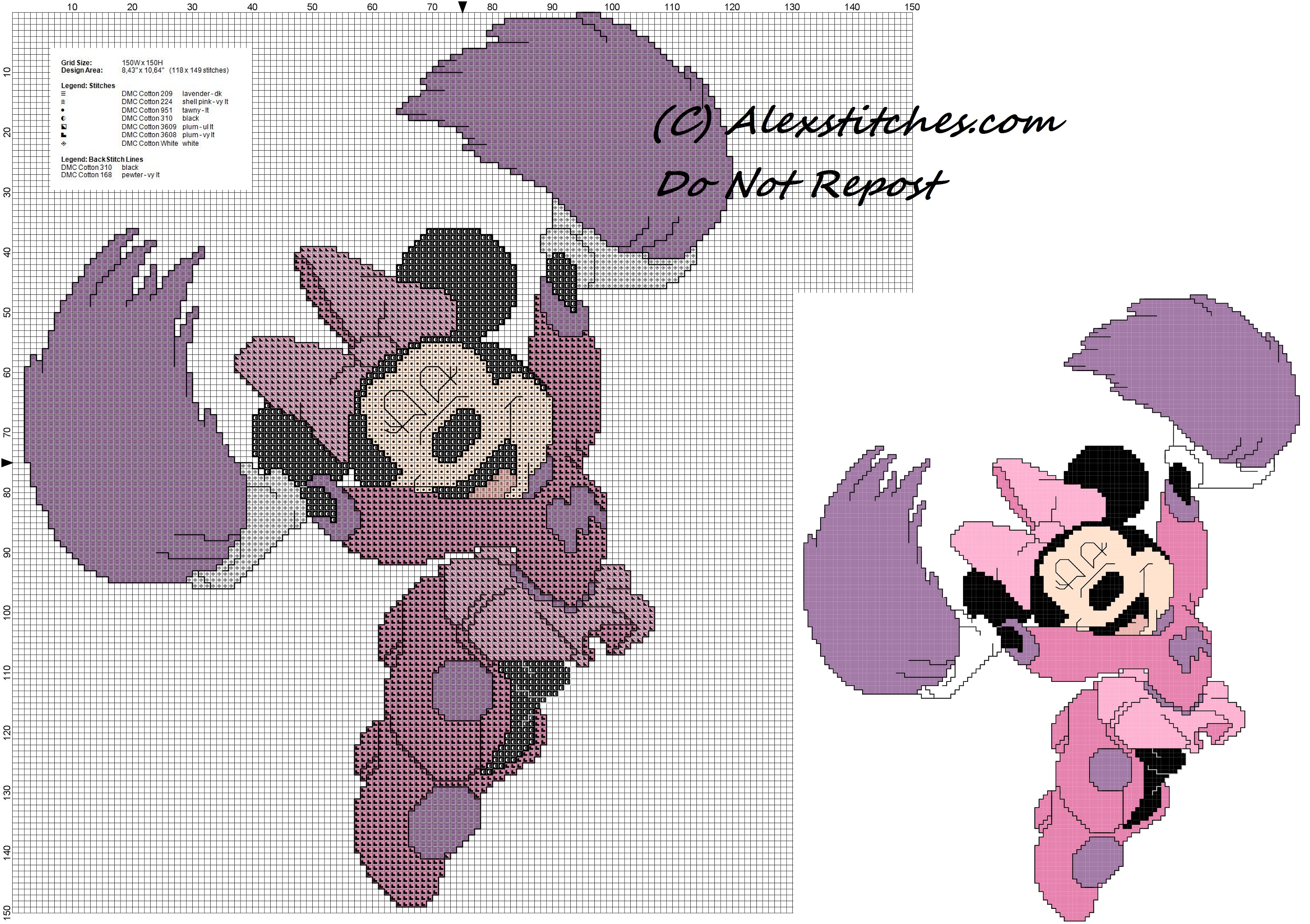 Minnie mouse cheerleader cross stitch pattern