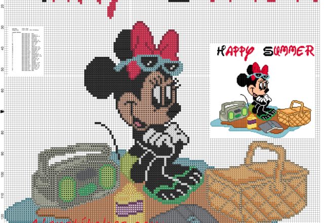 Minnie mouse happy summer cross stitch pattern