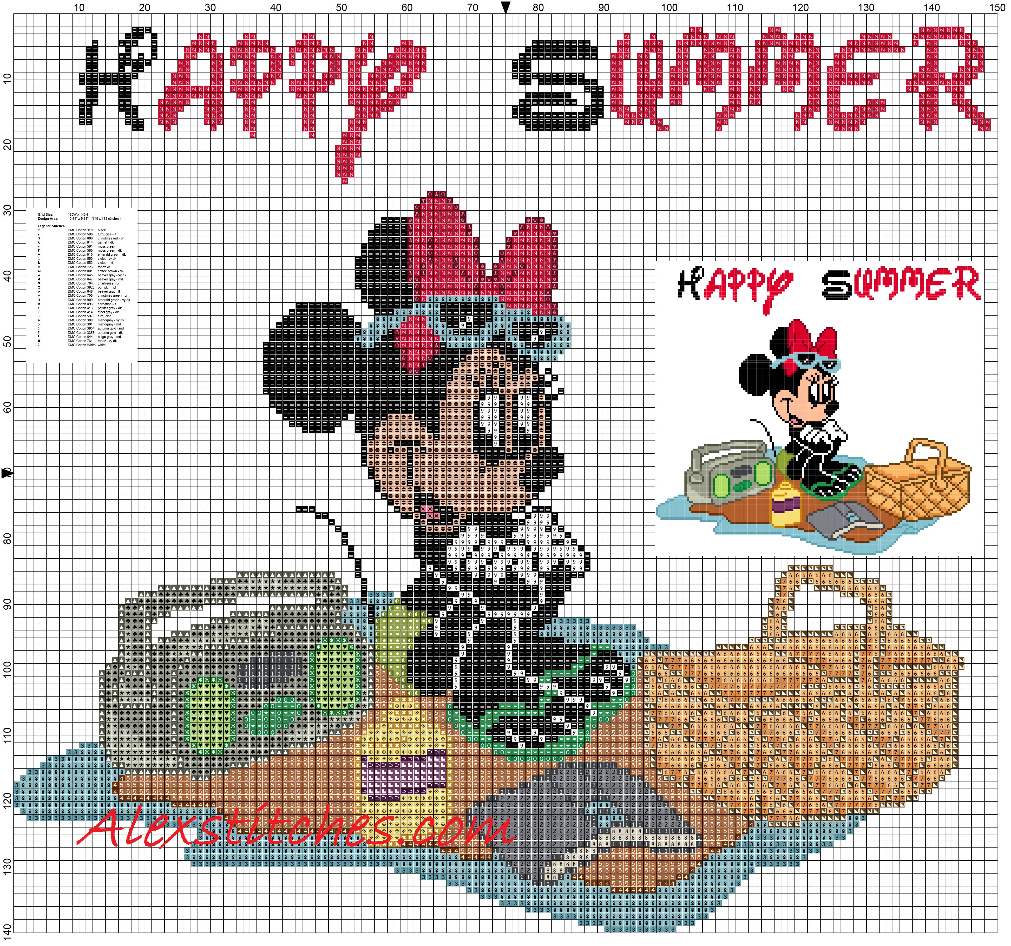 Minnie mouse happy summer cross stitch pattern